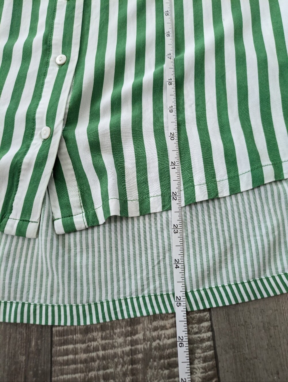 Jane Delancey Green White Striped Button Up Shirt Oversized Small Boxy Relaxed - Picture 6 of 7